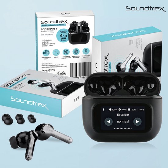 Soundtrex Display Wireless Earphones - Bluetooth-Ohrhörer - Ohrhörer kabellos - aktive Geräuschunterdrückung - LED-Anzeige - Bluetooth 5.3 - Schwarz
