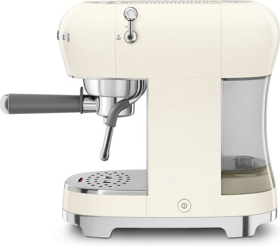 SMEG ECF02CREU Manuelle Espressomaschine – Kolbenmaschine – 15 bar – Thermoblock – Dampfdüse – Geeignet für gemahlenen Kaffee und E.S.E.-Pads – Stil der 50er Jahre – Creme