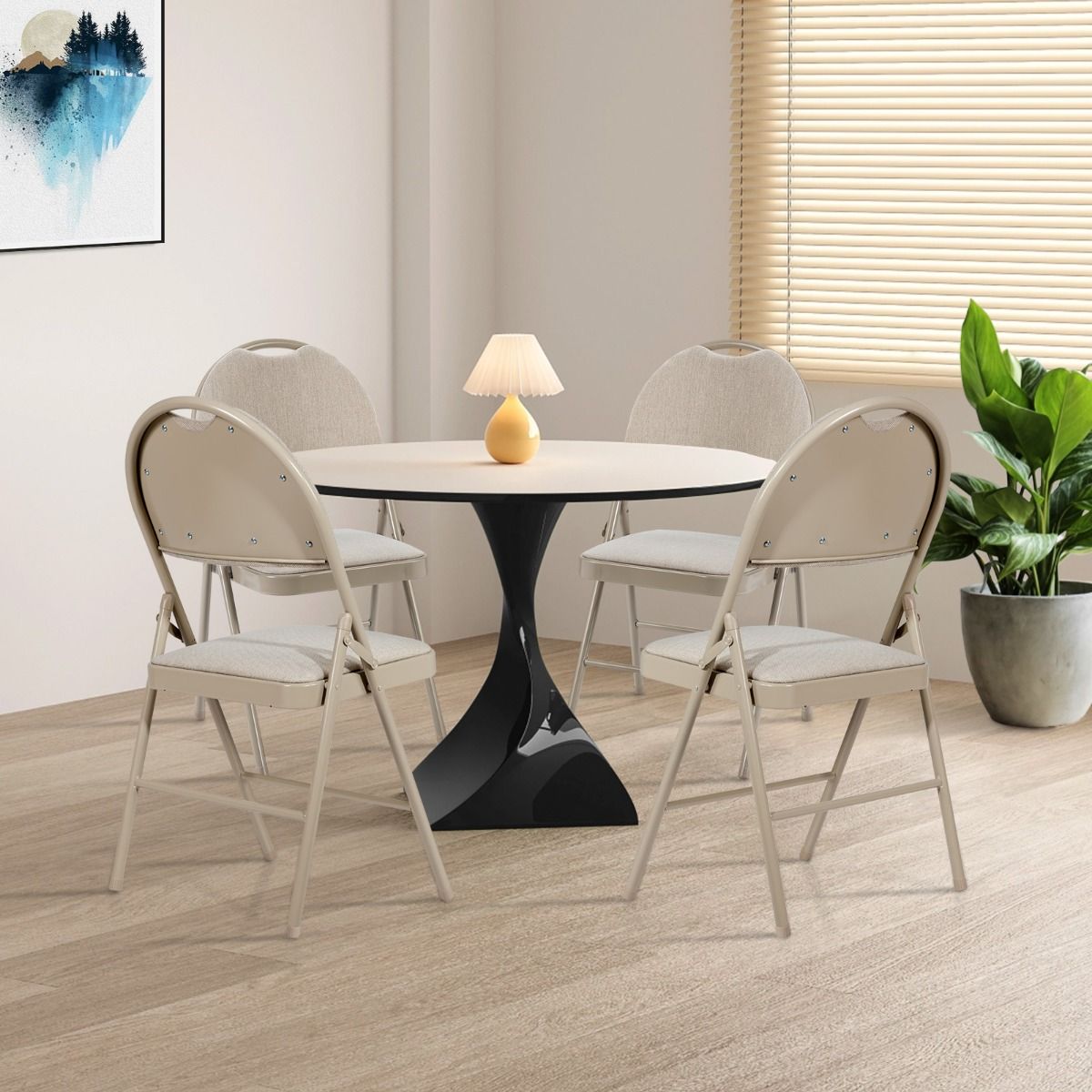 Coast 4-tlg. tragbares Klappstuhl-Set - Metallgestell, gepolsterter Sitz und stoffbezogene Rückenlehne, Beige, 47 x 50 x 88,5 cm