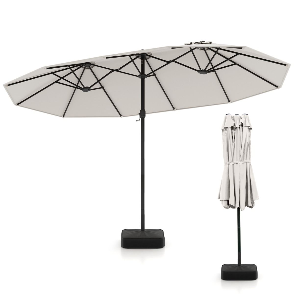 Coast Doppel-Terrassenschirm – stabiler Metallfuß – 12 Streben – beige