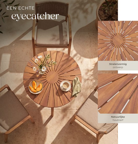 tectake® Runder Gartentisch aus Holz – Ø 70 x 62 cm – Akazienholz – Wetterfest – Außentisch – Bistrotisch – Beistelltisch – Tisch für Balkon und Terrasse – Auch für den Innenbereich geeignet