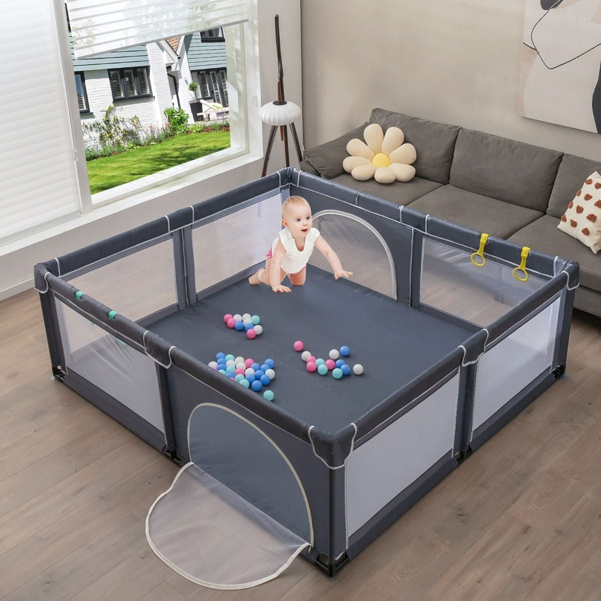 Coast Baby Laufstall mit 50 Spielbällen mit Reißverschluss dunkelgrau