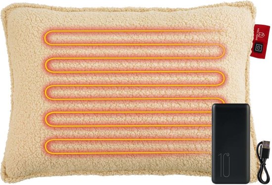 Feel Home - Wärmendes Kissen - Teddy - Off-white 45x60cm - mit 10000mAh Powerbank
