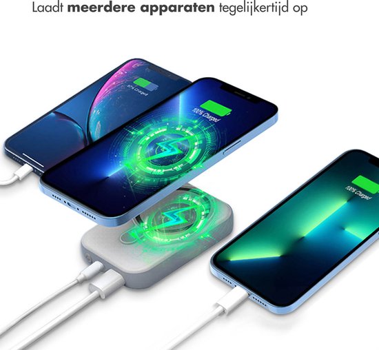 imoshion Powerbank 10000 mAh - Geeignet für MagSafe - Schnellladegerät 22,5W - LED-Anzeige - USB C & USB A - Wireless Powerbank Geeignet für iPhone 12/13/14/15/16 - Weiß