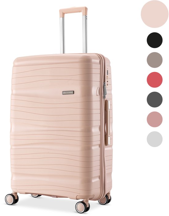 SKYCASES Travelin' Charm - 28-inch großer Reisekoffer - Zahlenschloss - 41x24x69 cm - 98L - Leicht, wasserdicht & langlebig - Hellrosa