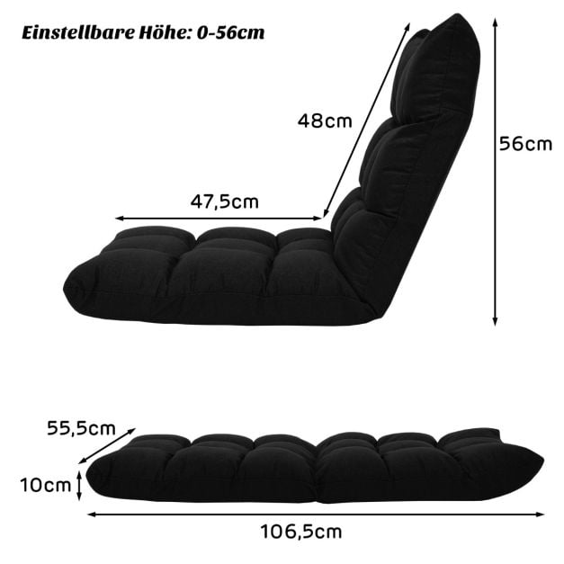Coast Verstellbarer Bodensessel – 14 Rückenlehnenpositionen – 106,5 x 55,5 x 10 cm – Schwarz