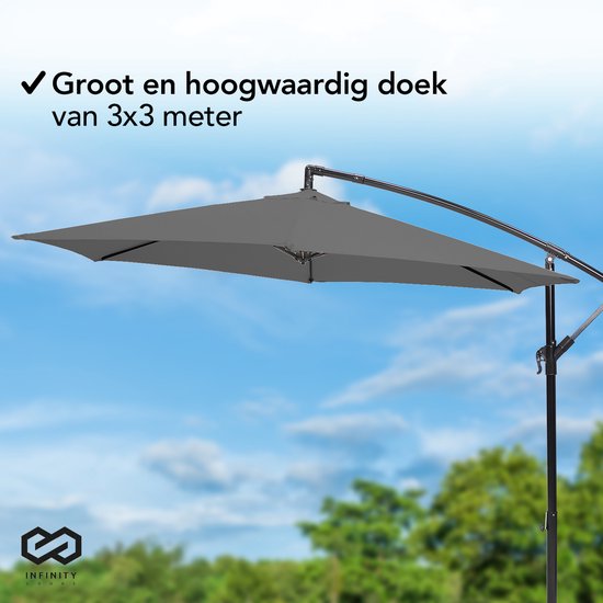 Infinity Goods - Sonnenschirm - 300 cm - inkl. Kreuzfuß - wasserdicht - dreh- und neigbar - höhenverstellbar - anthrazit