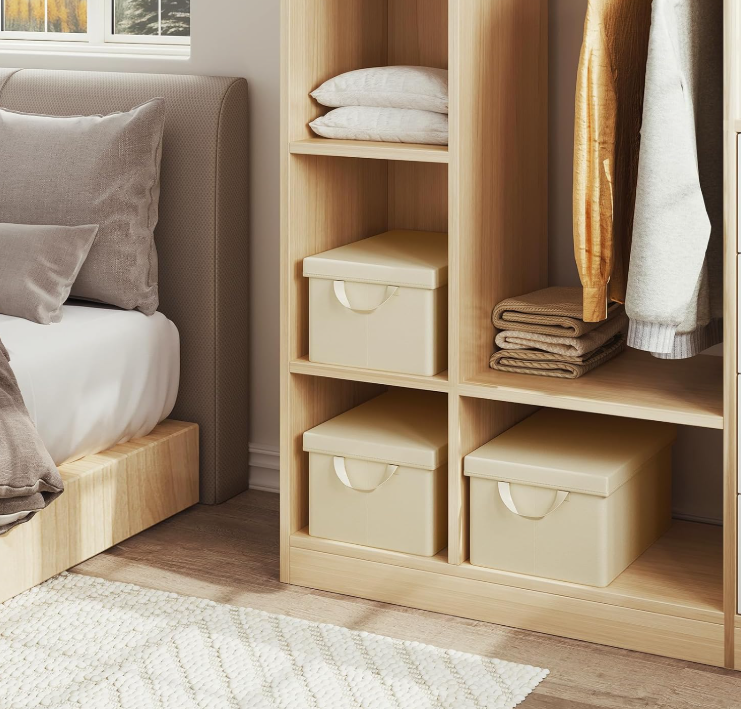 WOLTU Aufbewahrungsbox mit Deckel – Creme – 38 x 27 x 20 cm – Zusammenklappbar, 20 Liter
