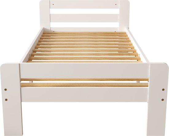 Sunny Olla Kinderbett – 200 x 90 – 205,5 x 98 x 61 cm – Kleinkindbett für Mädchen und Jungen – 100 % FSC-zertifiziertes Holz – Mit Lattenrost – Ohne Matratze – Weiß