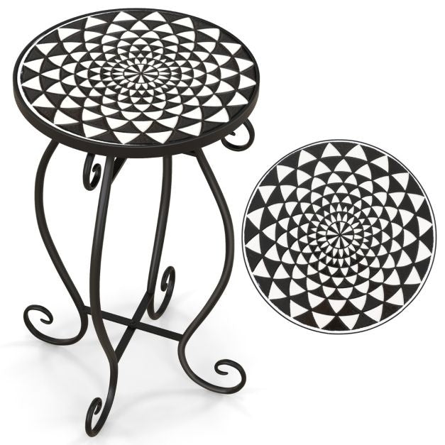 Coast MozÃ¯ek Beistelltisch - Runder Terrassentisch für drinnen und draußen - 30 x 30 x 50 cm - Schwarz/Weiß
