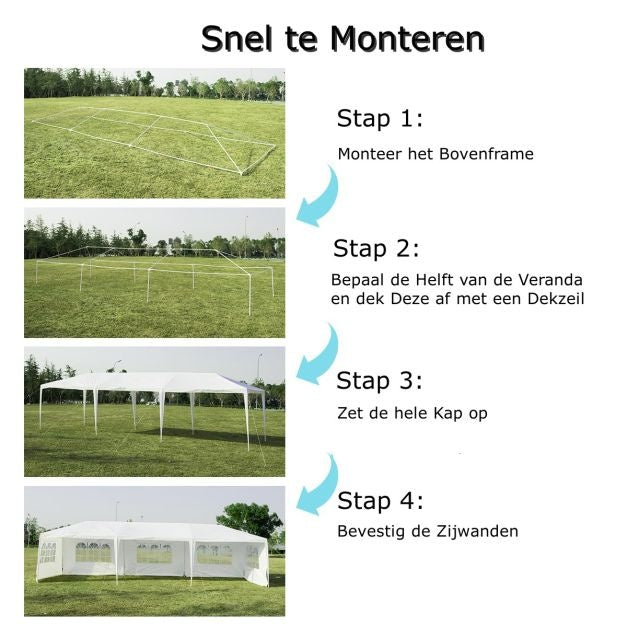 Coast 3 x 9 M Pavillon Zelt Garten Pavillon Gartenzelt mit 5 abnehmbaren Seitenwänden weiß