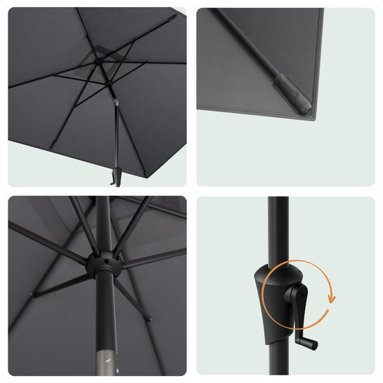 LifeGoods Sonnenschirm - Garten - 200x300cm - 30° neigbar - Wasserdicht - UPF50+ - Dunkelgrau
