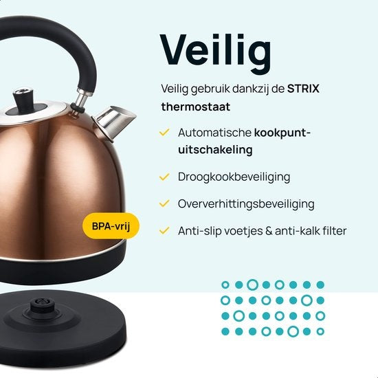 MOA Retro Wasserkocher Kupfer 1,8 Liter - Elektrisch - Edelstahl - EK3TC