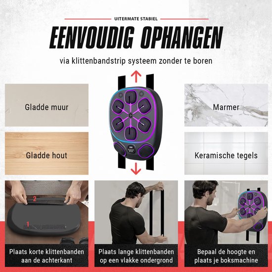 Inventus Boxing Machine PRO - Inkl. Boxhandschuhe - Boxing Machine Installation ohne Bohren - Reflex Music Boxing - Smart Bluetooth Boxing Machine - Sport Boxing Training - Boxsack / Boxball - USB Wiederaufladbar - Für Erwachsene
