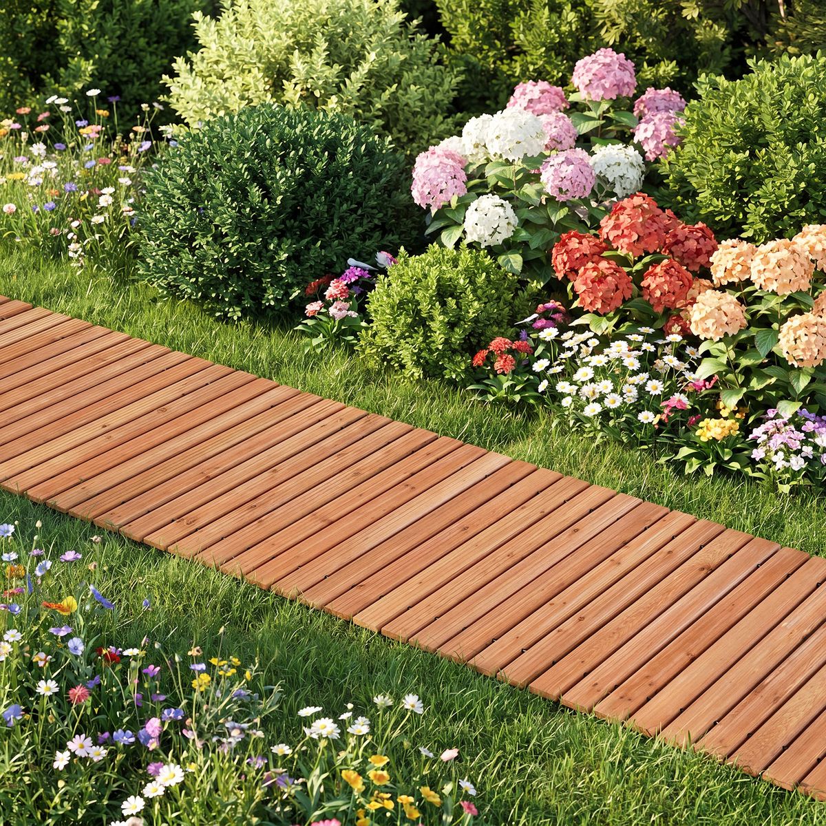 Coast Gartenlaufbrücke aus Holz – ausrollbar – rutschfeste Oberfläche – hellbraun 245 x 55 cm
