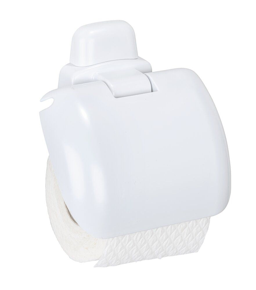 WENKO Pure Toilettenpapierhalter, weiß – mit klappbarem Deckel – Kunststoff