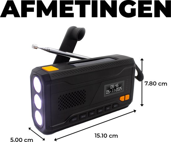 Denver Notfallradio - Solarstrombank - DAB & FM Radio - Notfallset - Taschenlampe - Aufziehbar - SOS Licht - Solarstrombank - SCD2033