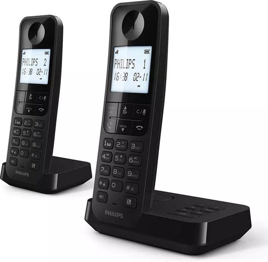 Philips Schnurlostelefon D2752B/12 - DECT - 2 Handteile - Haustelefon - Festnetz - Rufnummernerkennung - Schwarz