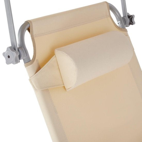 tectake - Liege, robust, verstellbar, Stahlgestell mit Sonnenschirm, 4-fach verstellbare Rückenlehne inklusive Kissen, Strandkorb Ideal für Garten, Pool, Camping- beige - 68 x 190 x 28 cm