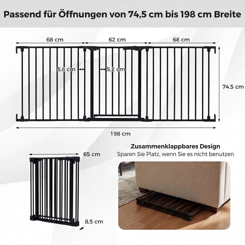 Coast 3-teiliges Treppengitter – Verstellbar 74,5–198 × 74,5 cm – Schwarz