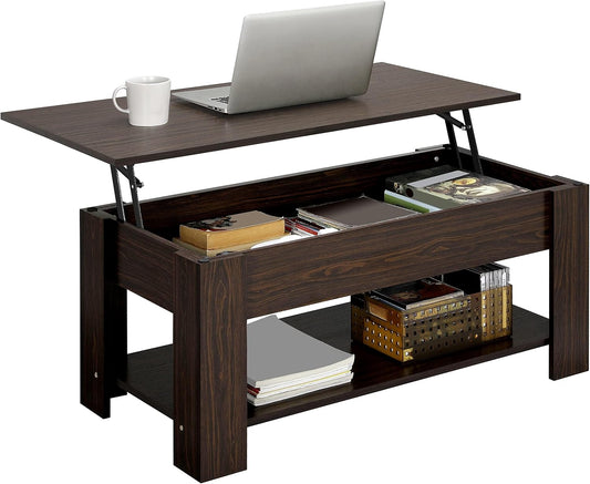 Yaheetech Couchtisch 98 x 50 x 41,8 cm – Braun – Höhenverstellbar – Ausziehbare Tischplatte – Mit Stauraum
