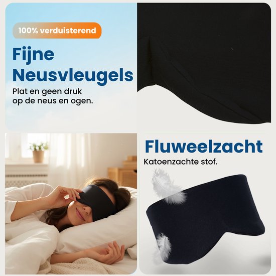 PurelyGoods® Schlafmaske – Augenmaske – Lichtundurchlässig – Für Männer und Frauen – Baumwolle – Schwarz