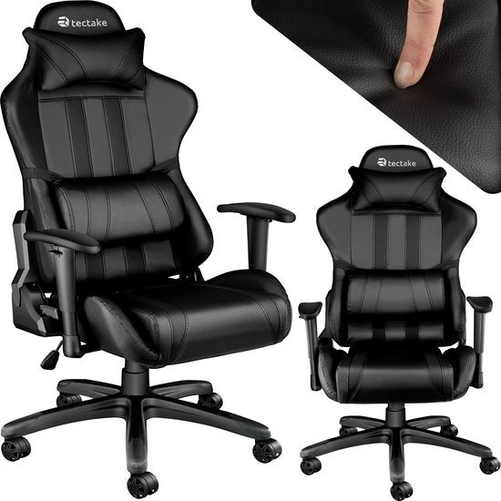 tectake - Gaming Stuhl Gaming Schreibtischstuhl Premium Racing - schwarz - Kunstleder - verstellbar - inklusive Rücken- und Nackenkissen - 402229