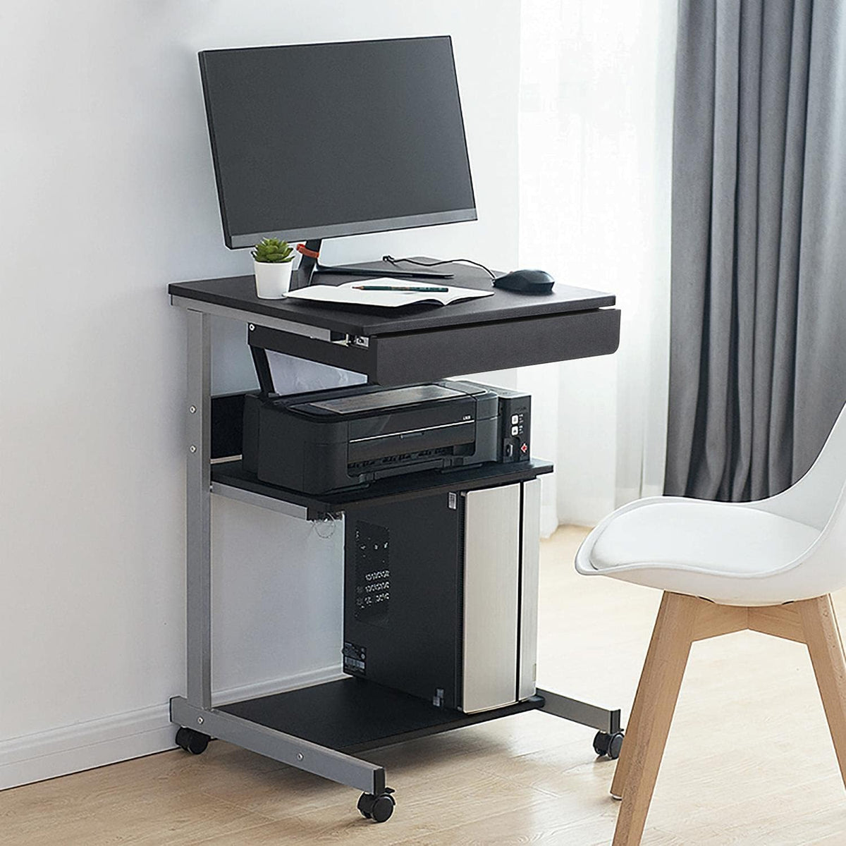 Yaheetech kleiner mobiler Computertisch 56 x 51 x 80 cm – Schwarz – mit Rollen