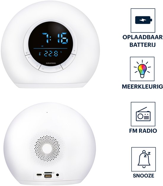 Grundig Wake-Up Lichtwecker - Digitaler Wecker mit Radio und Bluetooth - Lichtwecker mit LED-Anzeige - Wecklicht - Weiß