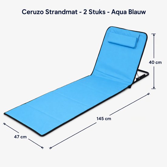 Ceruzo Strandmatten-Set 2 – Verstellbare Rückenlehne – Zusammenklappbar – Aquablau