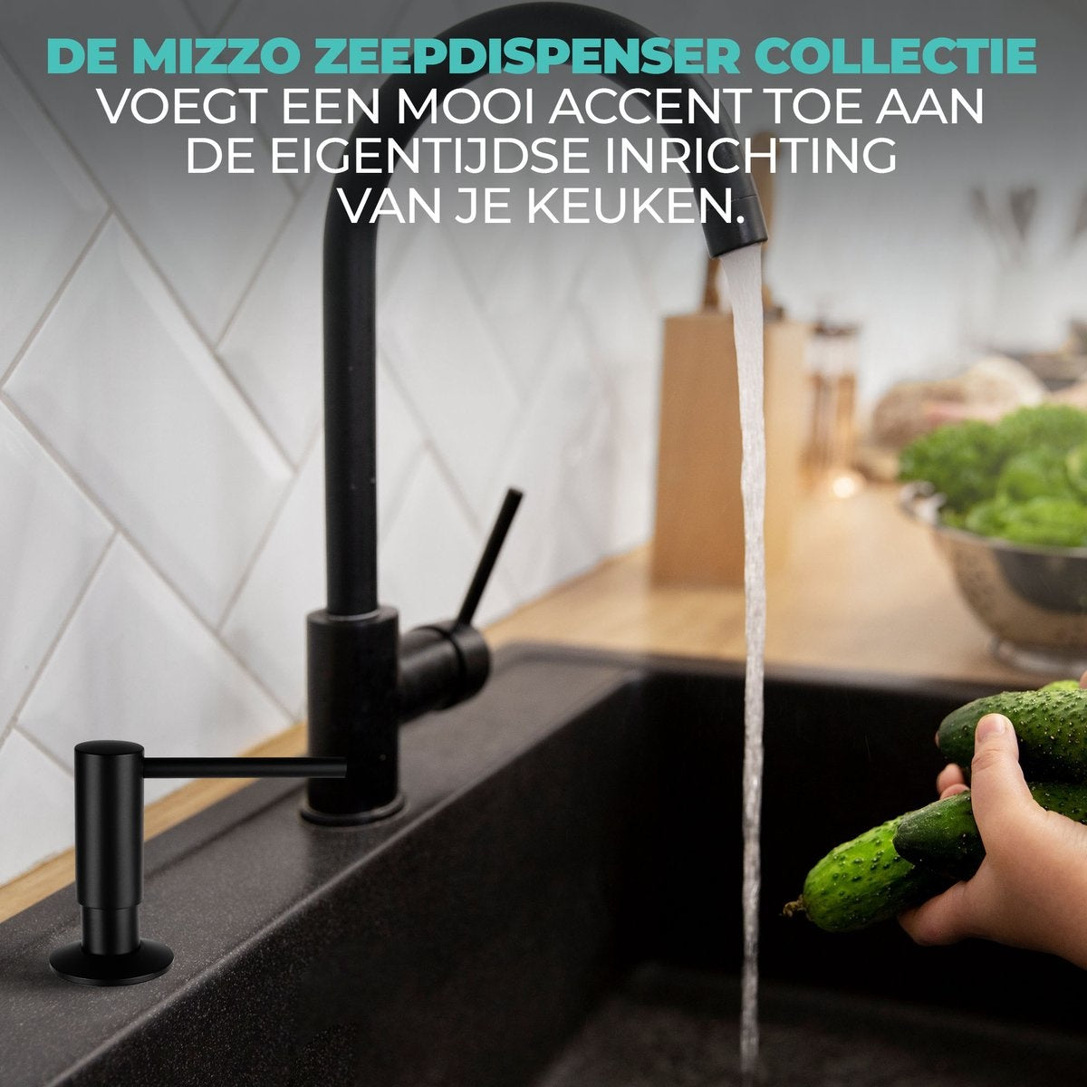 Mizzo Seifenspender 300ML - Seifenpumpe Schwarz - Einbauküche Tablett - Schwarz