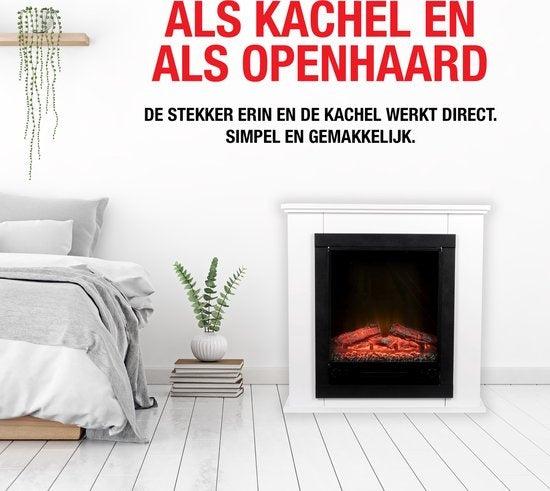Classic Fire Elektrischer Atmosphärenkamin Lugano - Kamin mit Feuerstelle - LED Flammen - 1800W - Weiß