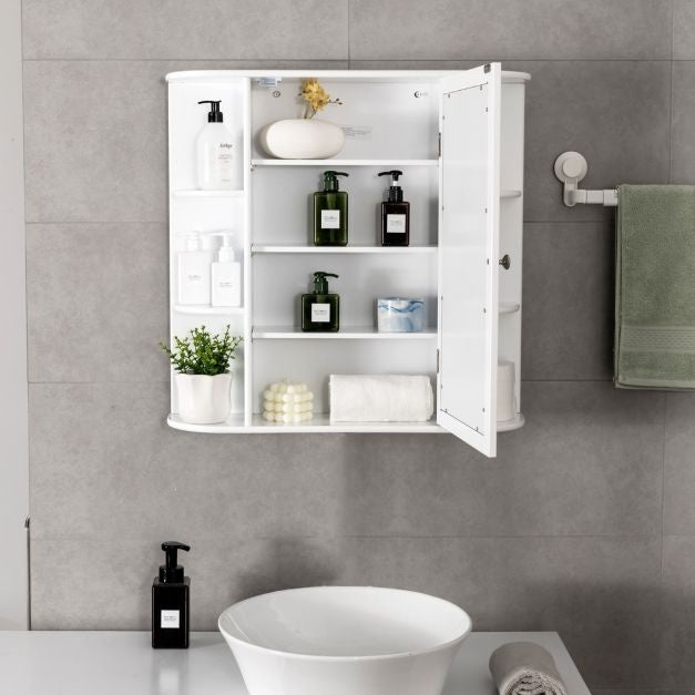Coast Wandschrank - Mit Spiegeltür und Einlegeböden - 65 x 17 x 63 cm - Weiß