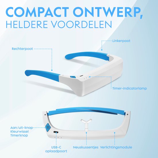 MM Brands Tageslichtlampe - Lichttherapiebrille - Winterdepression LED-Lichttherapie - Sicher für die Augen - Weiß und Blau