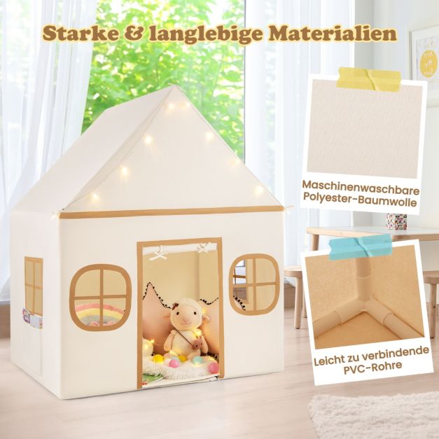 Coast Spielzelt für Kinder – Indoor-Spielhaus mit Sternenlampe und Spielmatte 120 x 101 x 143 cm – Beige/Braun