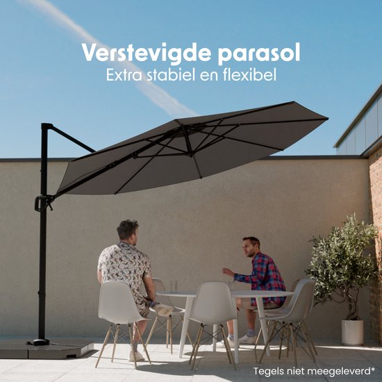 LifeGoods Schwebender Sonnenschirm - 6 Ständer - 360° drehbar - Rund Ø300 cm - Inklusive Schutzhülle - Anthrazit