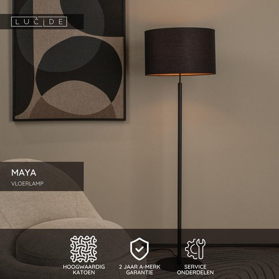 Lucide MAYA – Stehlampe – Ø 45 cm – 1xE27 – Schwarz – Japandi