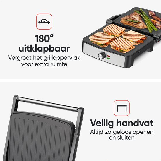 Kitchenwell Kontaktgrill - Grillgerät - Toastgerät - Antihaft - 3-in-1 -180 °C Grill