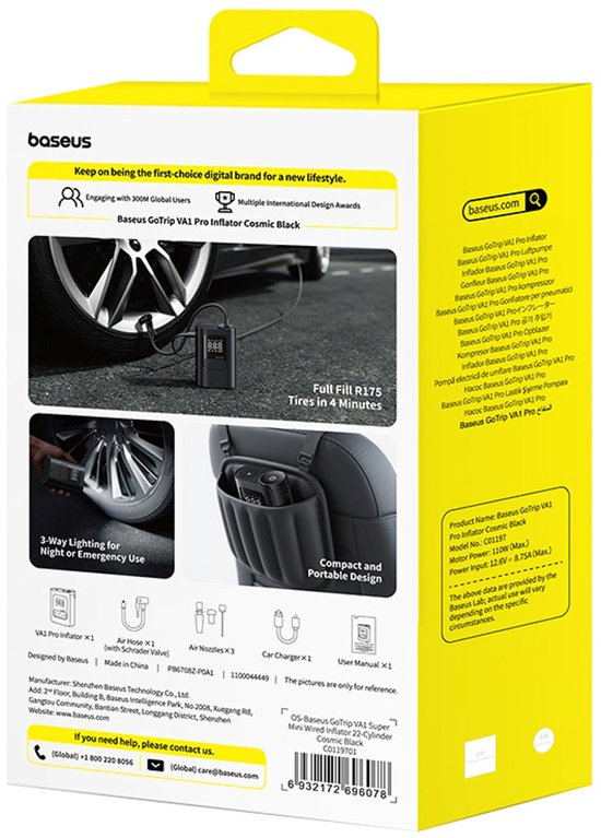 Baseus GoTrip VA1 – Autokompressor – 150 PSI – 12 V – LED-Beleuchtung