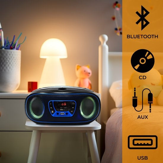 Denver Tragbares Radio CD-Player Kinder - Bluetooth - Lichteffekte - Boombox - AUX - FM - TCL212BT - Blau