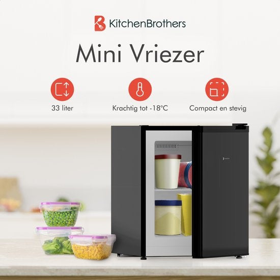 KitchenBrothers Mini-Gefrierschrank - 34L - Freistehend - Kompakt - Schwarz