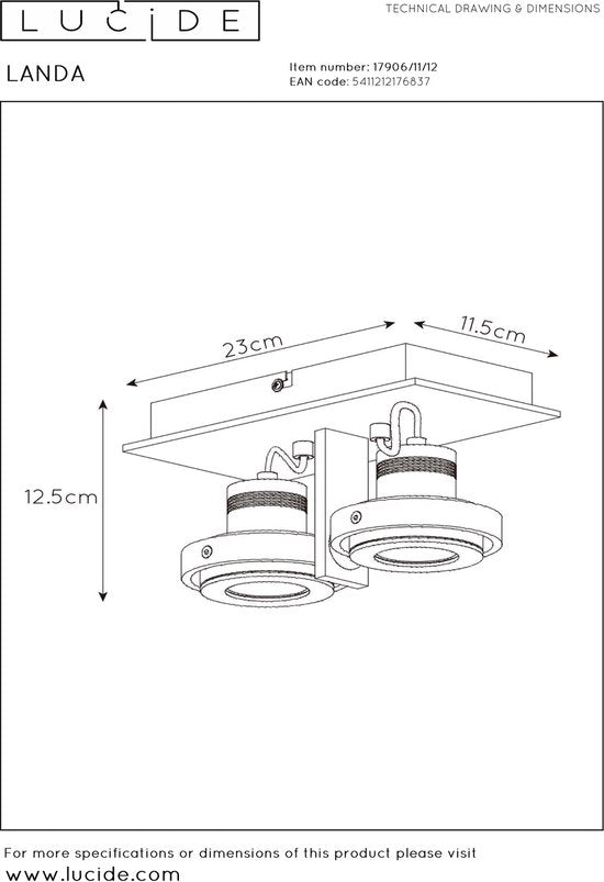 Lucide LANDA Deckenstrahler – LED „Dim to warm“ – GU10 – 2×5 W, 3000 K/2200 K – Mattchrom