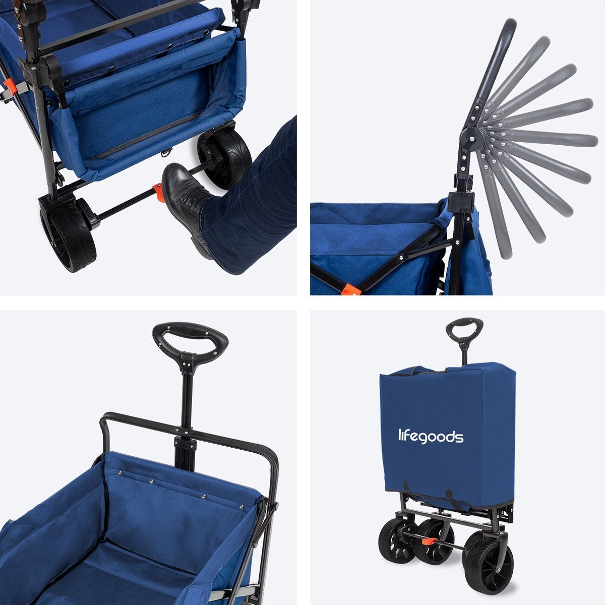LifeGoods Wagon - faltbar - bis zu 120KG - 90L - waschbares Polyester - 120x80cm - Blau