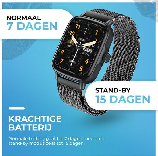 AyeWay Smartwatch - Stahlband - Wasserdicht & Touchscreen - 70 Sportmodi - Mit App - Smartwatch Männer & Frauen - Schwarz