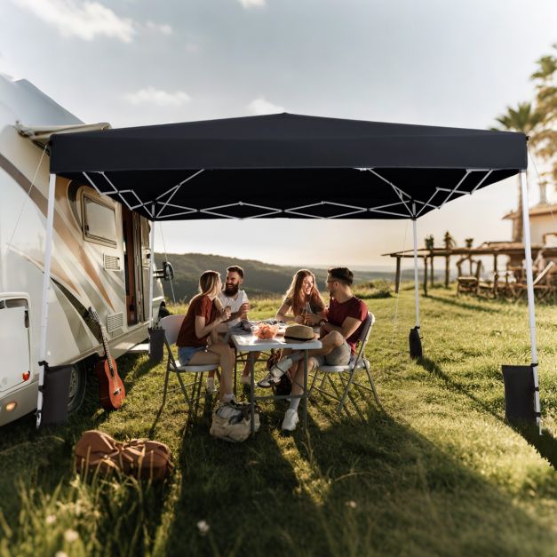 Coast Pop-Up-Partyzelt 290 × 290 cm – Zusammenklappbarer Pavillon mit 3 Höhenstufen, Tragetasche, Abspannleinen und Heringe – Schwarz