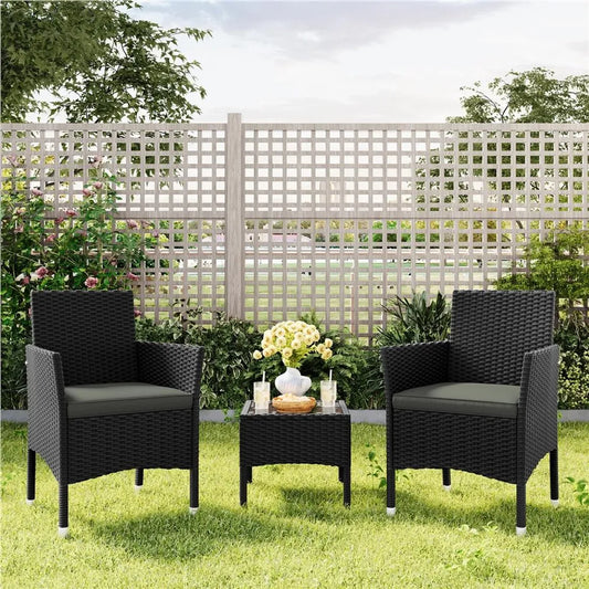 Yaheetech 2er-Set Gartenstühle 58 x 58 x 84 cm – Schwarz/Grau – Gartenstühle aus Polyrattan mit Sitz- und Rückenkissen