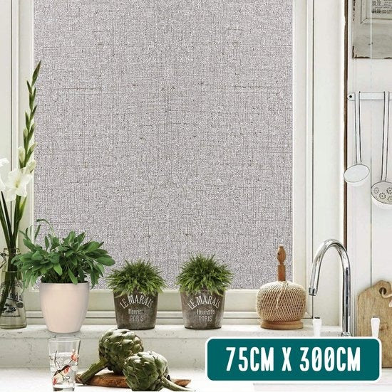 Homewell Raamfolie HR++ 75x300 - Isolerend & Zonwerend - Anti inkijk - Statisch - Linnenlook Grijs 70x300