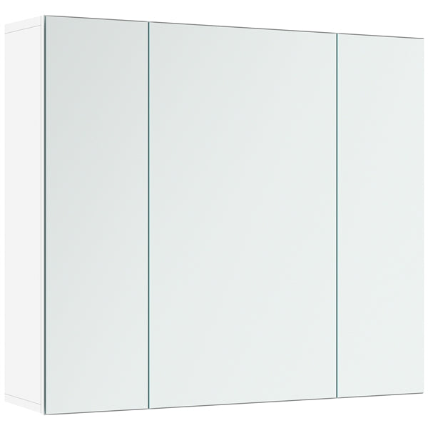 Rahmenloser Spiegelschrank – 3 Spiegeltüren – 2 verstellbare Einlegeböden – 70,5 x 15 x 60,5 cm – Weiß