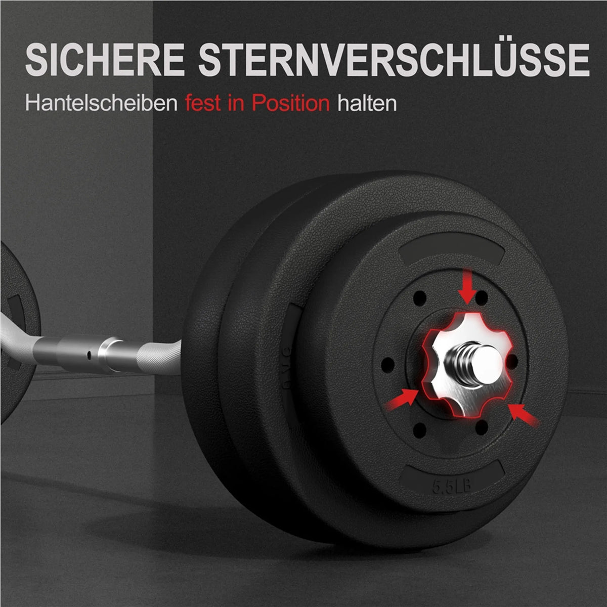 Yaheetech EZ-curl Hantelset 30 kg - Ausgestattet mit verchromter Curl-Stange und 6 Betongewichtsscheiben und Schlössern - Für Krafttraining und Muskelaufbau - Schwarzes Metall, Kunststoff und Beton - 120 x 26 x 26 cm