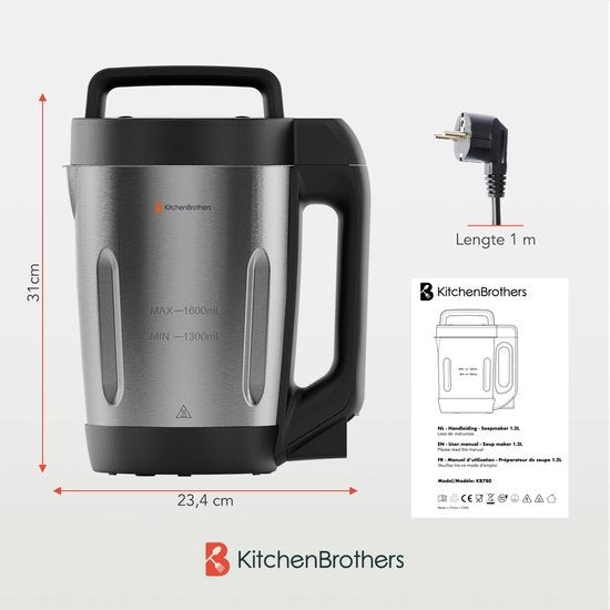 KitchenBrothers Suppenschöpfer - Mixer - bis zu 800W - 1.6L - Edelstahl/Schwarz